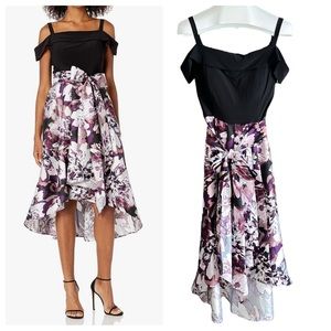 R&M Richards Women's Cold Shoulder High Low Dress